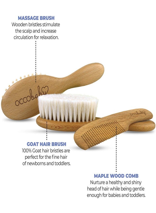 OCCObaby Wooden Baby Hair brush Set for Newborns & Toddlers - Soft Hair Brush for Baby Grooming - Baby Scalp Brush and baby comb for Cradle Cap - Toddler Comb - Image 2