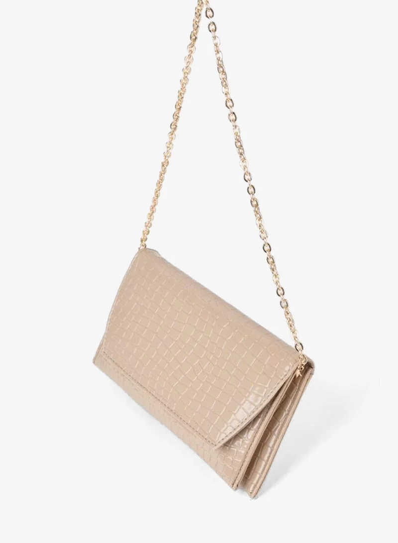 Women's Croco Vizon Envelope Design 2-Compartment Mini Chain Strap Snap-Closure Clutch and Handbag.