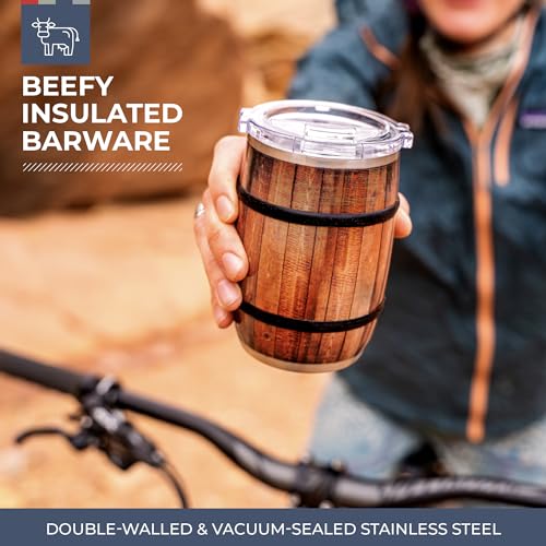 ORCA Barrel 12oz | Temperature Insulated, Stainless Steel Tumbler with a Classy Wood Grain Print, for Whiskey, Beer, or Coffee — Dark Oak - Image 2