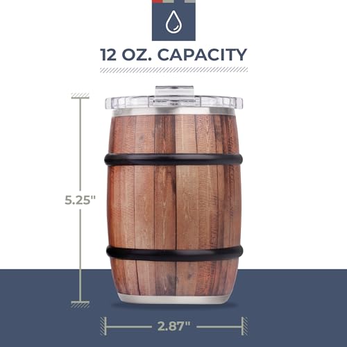 ORCA Barrel 12oz | Temperature Insulated, Stainless Steel Tumbler with a Classy Wood Grain Print, for Whiskey, Beer, or Coffee — Dark Oak - Image 3
