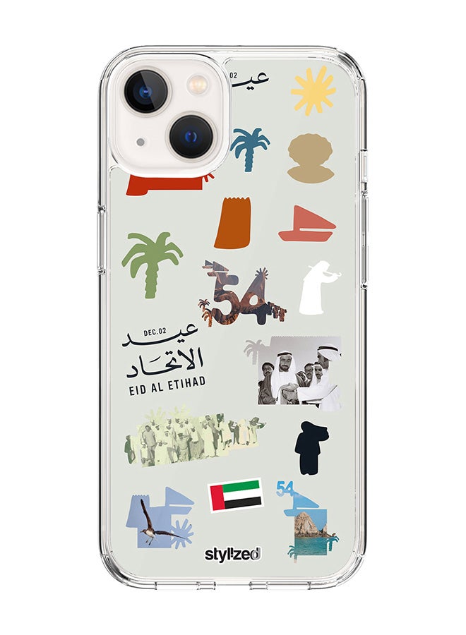 Stylizedd Classic Clear Compatible With iPhone 15 Plus, Hybrid Soft Case Flexible Edges Anti Drop TPU PC Gel Thin Transparent Cover - Eid Al Etihad 54th UAE National Day, Light Grey - Image 1