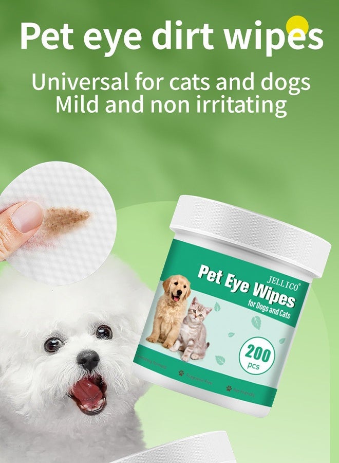 Jellico Pet Eyes Wipes for Dogs & Cats, Gently Remove Tear Stain, Eye Debris, Discharge, Mucus Secretions, Coconut Oil Pet Cleaning Grooming Deodorizing Wipes for Eyes, Wrinkle, Face, 200Pcs - Image 2