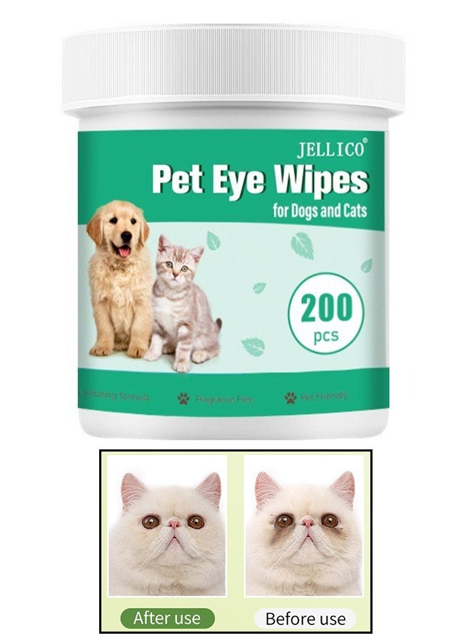 Jellico Pet Eyes Wipes for Dogs & Cats, Gently Remove Tear Stain, Eye Debris, Discharge, Mucus Secretions, Coconut Oil Pet Cleaning Grooming Deodorizing Wipes for Eyes, Wrinkle, Face, 200Pcs - Image 1