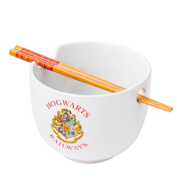 Silver Buffalo Harry Potter Hogwarts Railways House Crest Ceramic Ramen Noodle Rice Bowl with Chopsticks, Microwave Safe, 20 Ounces