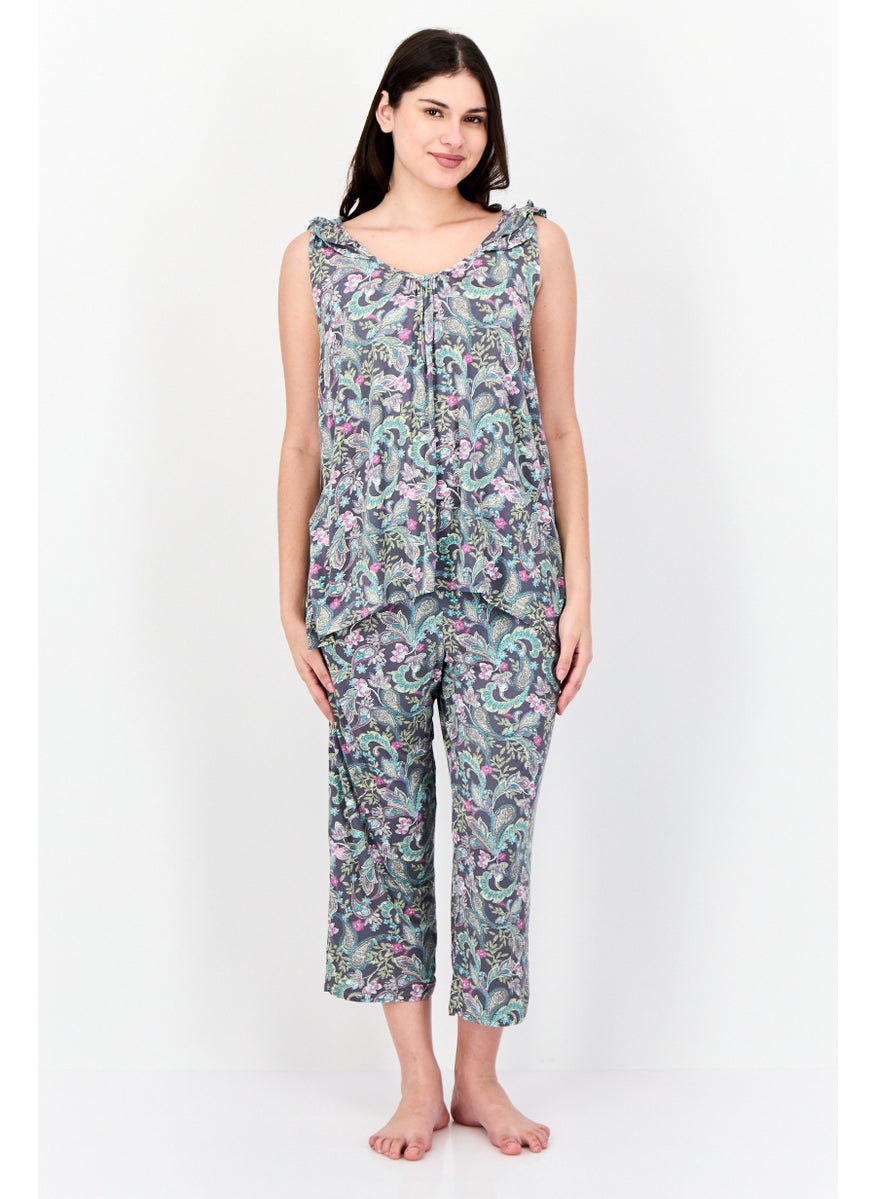 ELLEN TRACY Women 2Pcs Paisley Pattern Sleepwear Set, Multicolor  - Image 1