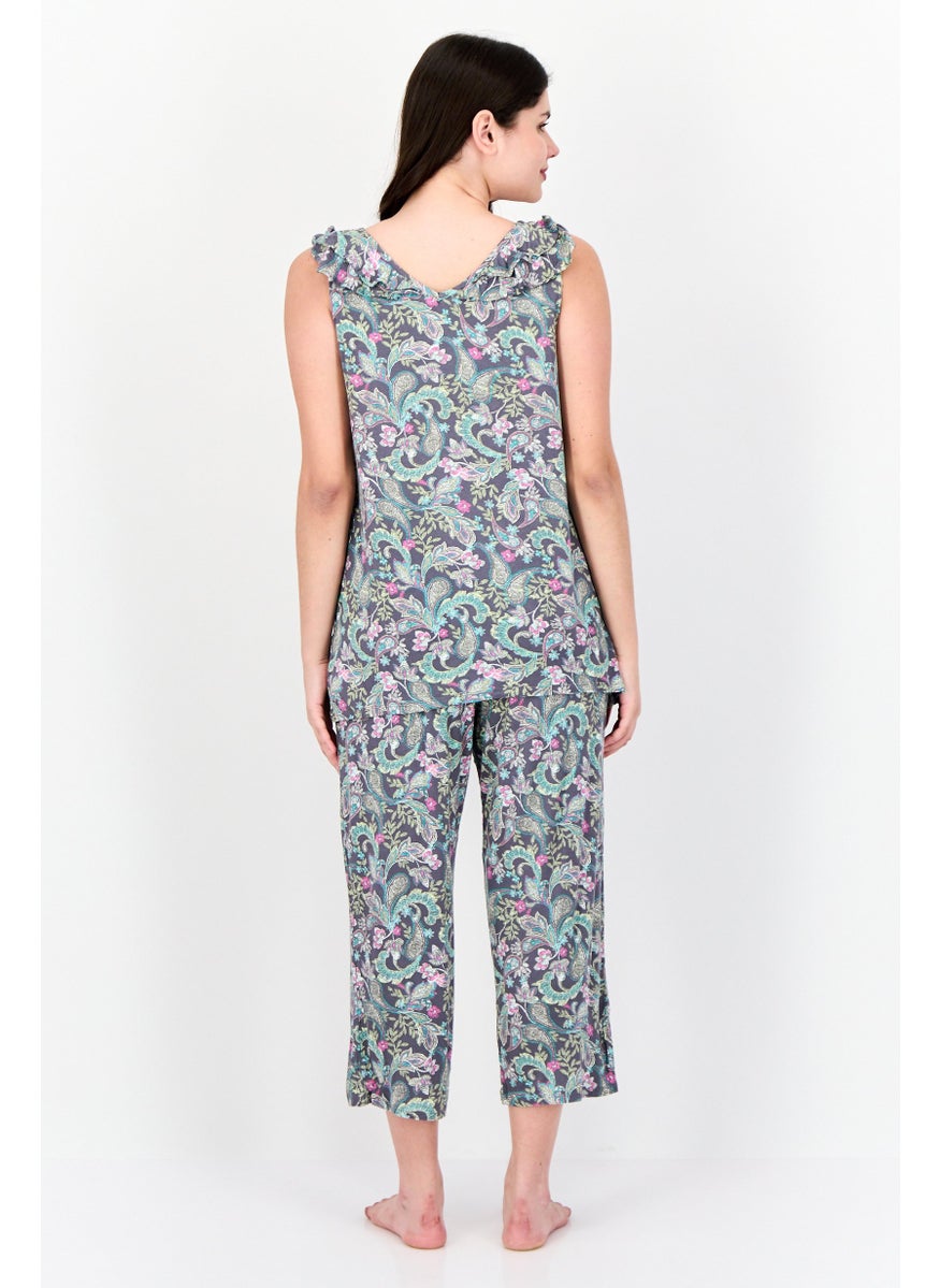 ELLEN TRACY Women 2Pcs Paisley Pattern Sleepwear Set, Multicolor  - Image 4
