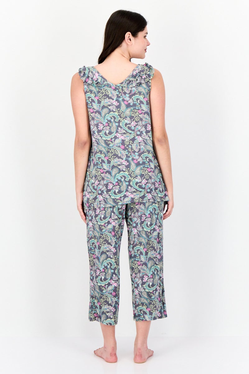 ELLEN TRACY Women 2Pcs Paisley Pattern Sleepwear Set, Multicolor - Image 2