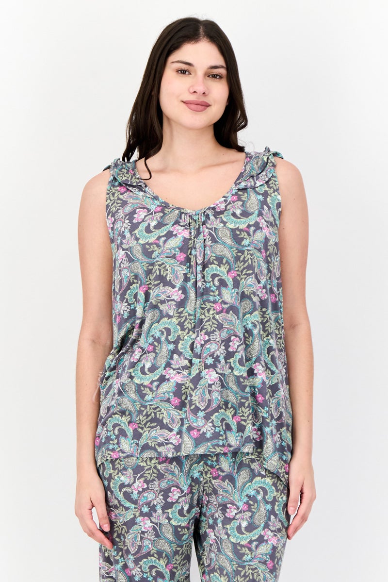 ELLEN TRACY Women 2Pcs Paisley Pattern Sleepwear Set, Multicolor - Image 2