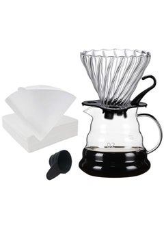 رانك  طقم تقطير v60 الة قهوة مكونة من قمع زجاجي وسيرفر زجاجي ومعلقة قياس وفلتر قهوة  - Image 1