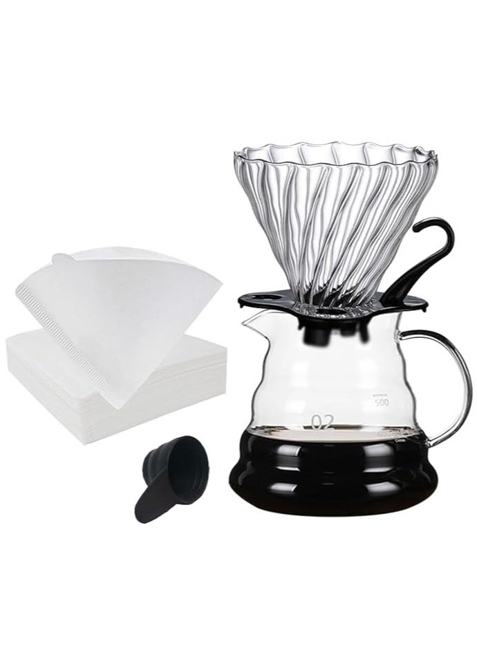 رانك  طقم تقطير v60 الة قهوة مكونة من قمع زجاجي وسيرفر زجاجي ومعلقة قياس وفلتر قهوة  - Image 1