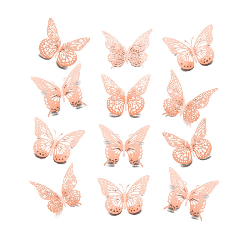 Meikeer 3D Butterfly Wall Decor 48 Pcs 4 Styles 3 Sizes  for Birthday Decorations Party Decorations  Removable Wall Stickers Interior Decoracions Kids Nursery Classroom Wedding Decor (Pink) - Image 1