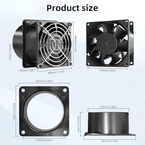 AMCHIXIN 3.15" 12V Axial Exhaust Vent Fan with 3" Square to Round Duct Plate Stepless Speed Control Smoke Extractor Fan Kit for 3D Printer Enclosure Laser Engraver Soldering Small Grow Tents - Image 2