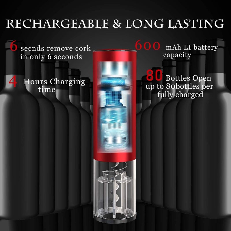 FEELING MALL FEELING MALL Auto Wine Bottle Opener kit Automatic Corkscrew Contains Foil Cutter Vacuum Stopper and Wine Aerator Pourer with Cable for Wine Lover 4in1 Gift Set  - Image 3
