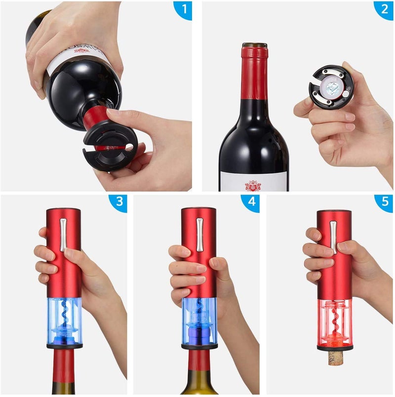 FEELING MALL FEELING MALL Auto Wine Bottle Opener kit Automatic Corkscrew Contains Foil Cutter Vacuum Stopper and Wine Aerator Pourer with Cable for Wine Lover 4in1 Gift Set  - Image 5