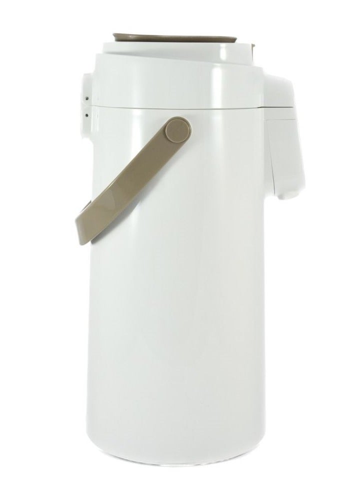 Homemaker Tea & Coffee Vacuum Flask With Pump, Insulated Double Wall Glass, 3 Litre Capacity, White - Image 1