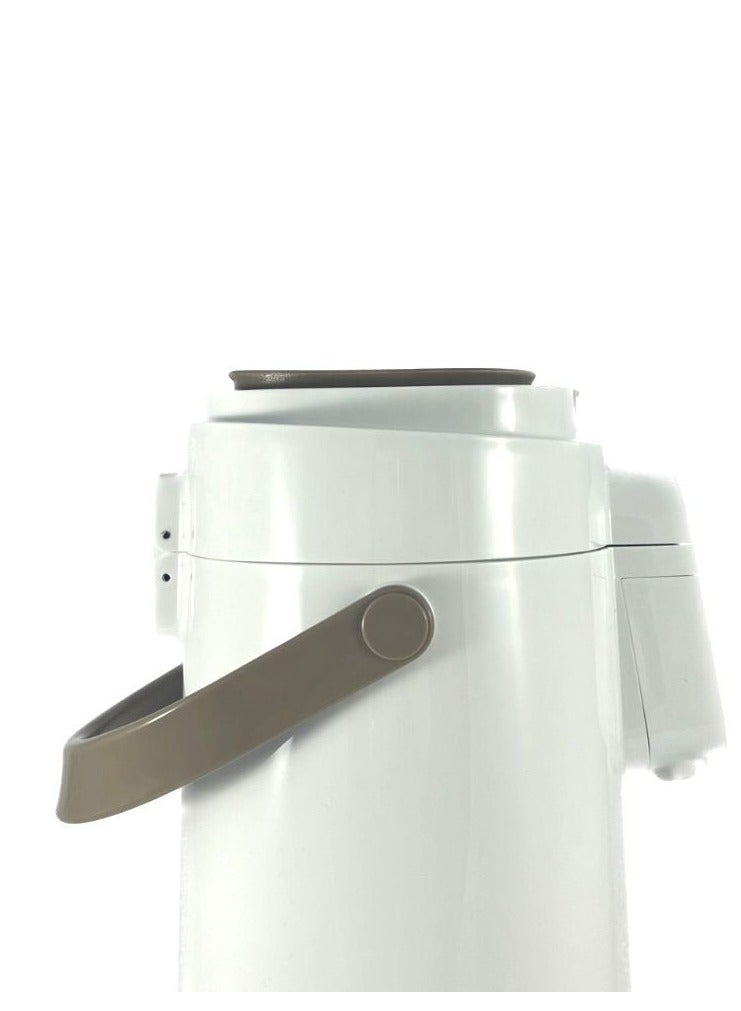 Homemaker Tea & Coffee Vacuum Flask With Pump, Insulated Double Wall Glass, 3 Litre Capacity, White - Image 3