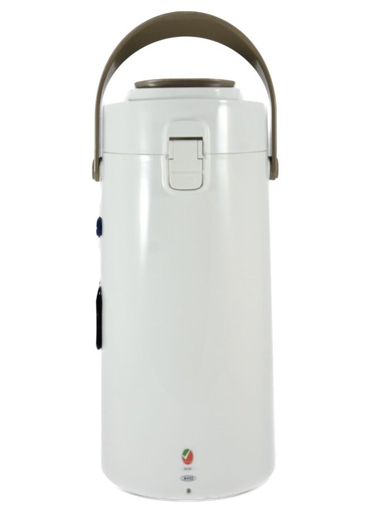 Homemaker Tea & Coffee Vacuum Flask With Pump, Insulated Double Wall Glass, 3 Litre Capacity, White - Image 2