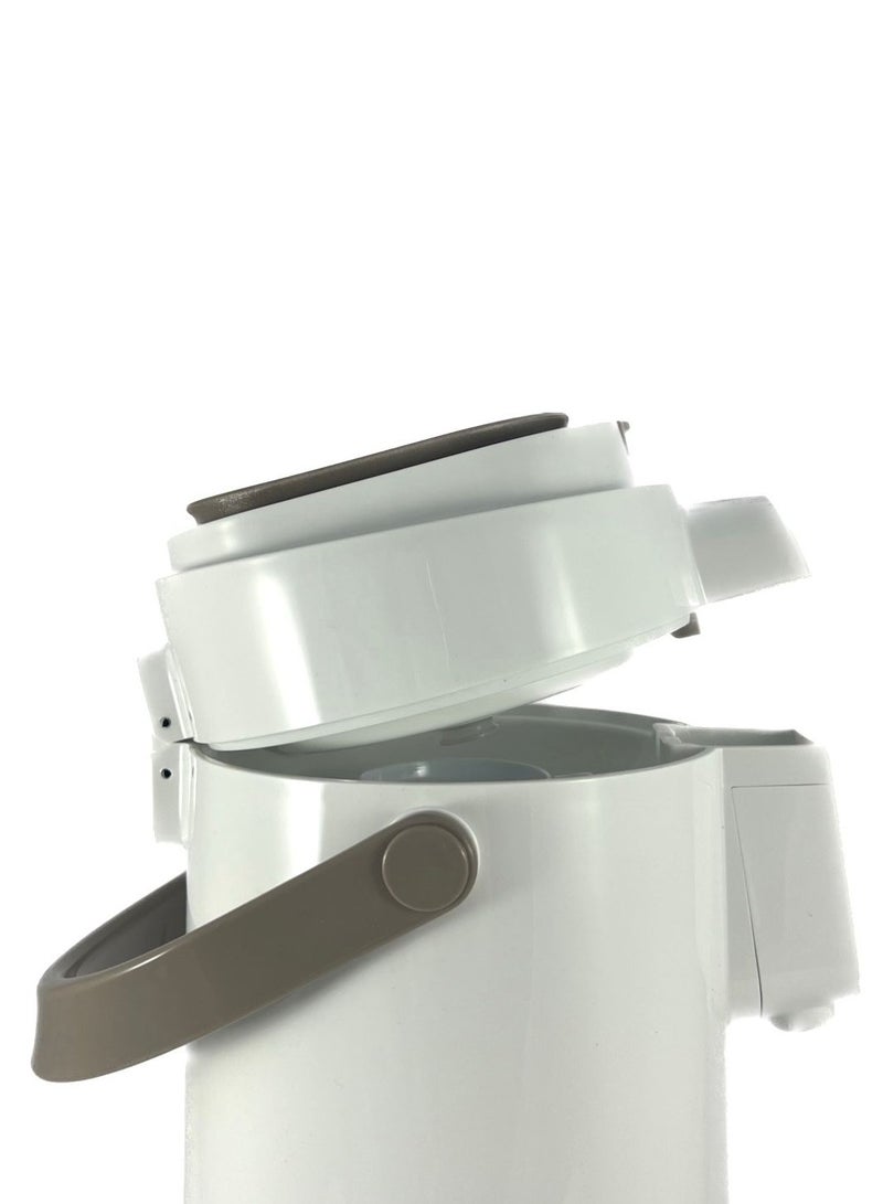 Homemaker Tea & Coffee Vacuum Flask With Pump, Insulated Double Wall Glass, 3 Litre Capacity, White - Image 4