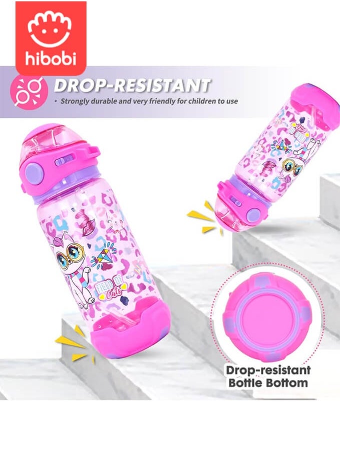 hibobi 650Ml Sippy Cup Water Bottle for Kids with Cat Design, Easy-to-Carry School & Travel Bottle for Girls  - Image 4