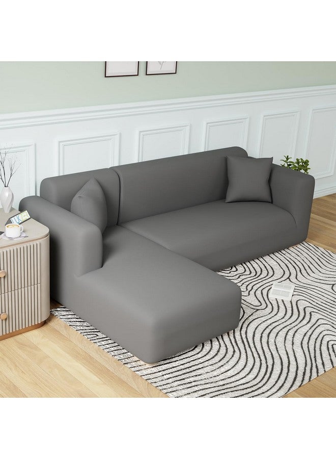 Lukzer غطاء أريكة على شكل L من لوكزر مصنوع من مزيج البوليستر للأثاث في غرفة المعيشة غطاء مرن للأرائك والمزيد (الجانب الأيسر، رمادي سادة) - Image 1