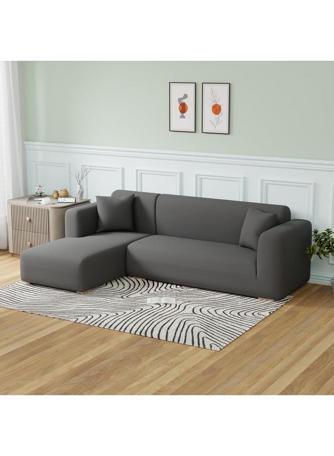 Lukzer غطاء أريكة على شكل L من لوكزر مصنوع من مزيج البوليستر للأثاث في غرفة المعيشة غطاء مرن للأرائك والمزيد (الجانب الأيسر، رمادي سادة) - Image 3