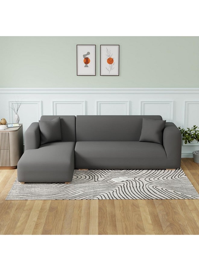 Lukzer غطاء أريكة على شكل L من لوكزر مصنوع من مزيج البوليستر للأثاث في غرفة المعيشة غطاء مرن للأرائك والمزيد (الجانب الأيسر، رمادي سادة) - Image 2