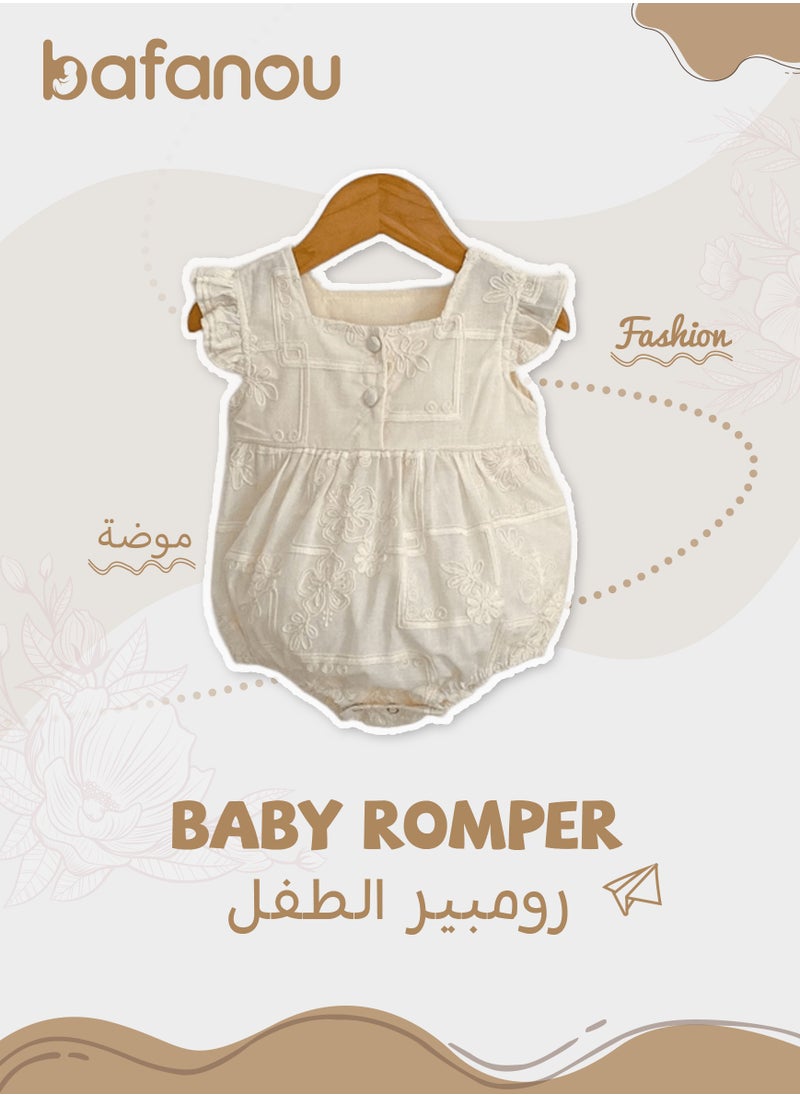Bafanou ‌Bafanou Summer Solid Infant Girls Romper Newborn Casual Flying Sleeve Playsuit 0-24M For Baby Girls  - Image 1