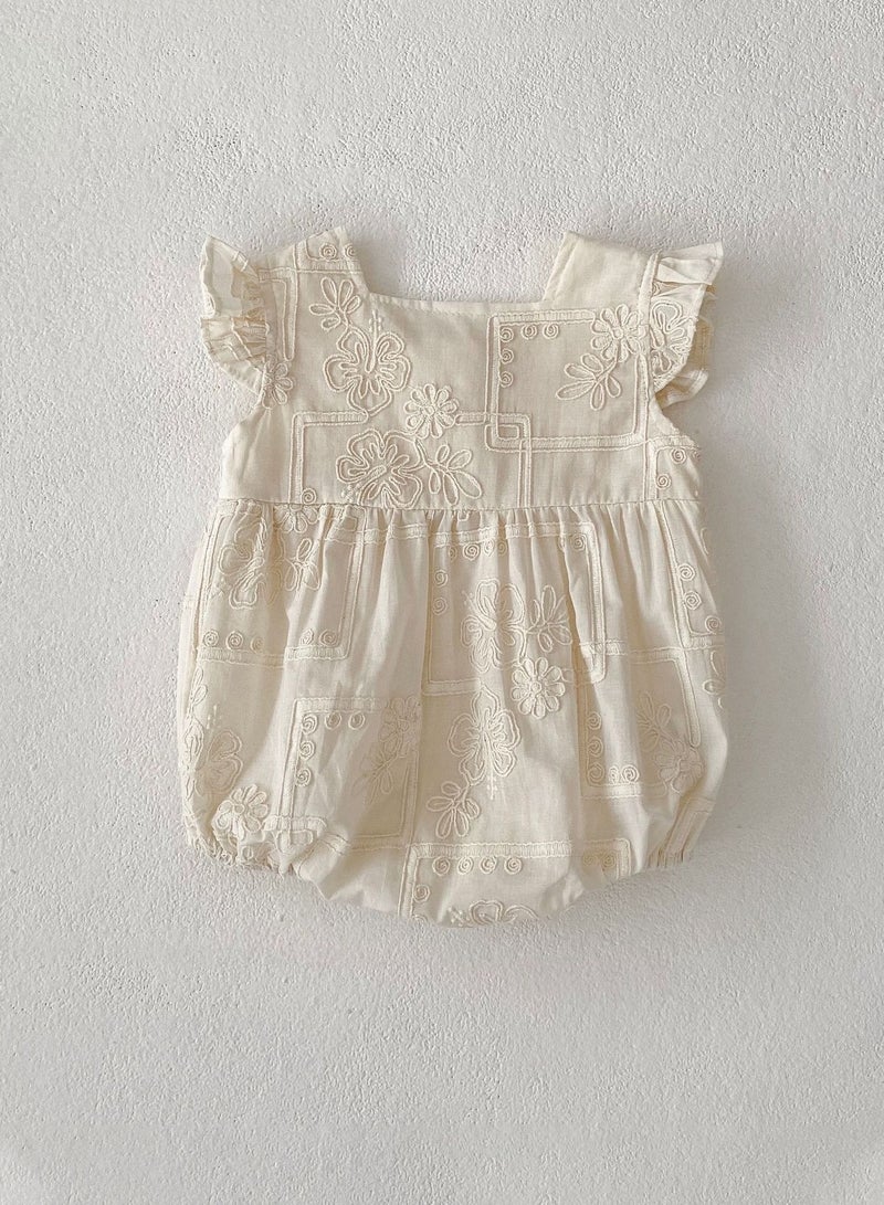 ‌Bafanou Summer Solid Infant Girls Romper Newborn Casual Flying Sleeve Playsuit 0-24M For Baby Girls