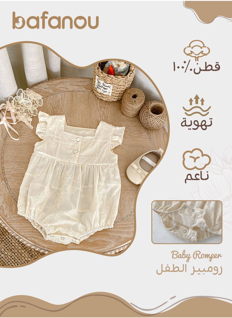 Bafanou ‌Bafanou Summer Solid Infant Girls Romper Newborn Casual Flying Sleeve Playsuit 0-24M For Baby Girls  - Image 2