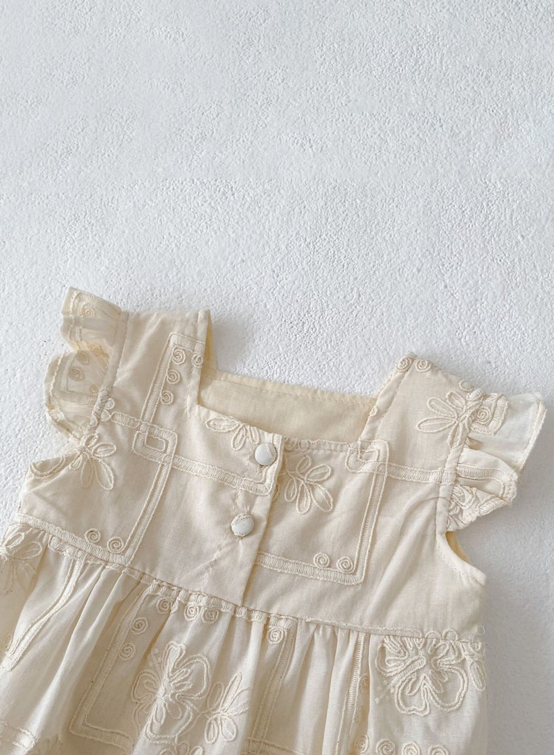 ‌Bafanou Summer Solid Infant Girls Romper Newborn Casual Flying Sleeve Playsuit 0-24M For Baby Girls