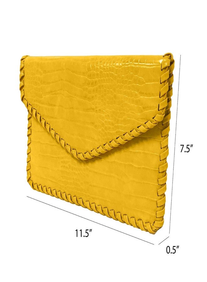 JNB Flat Crocodile Pattern Envelope clutch,Yellow - Image 3