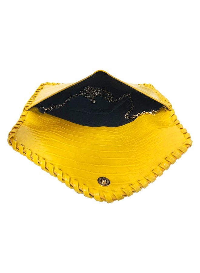 JNB Flat Crocodile Pattern Envelope clutch,Yellow - Image 5