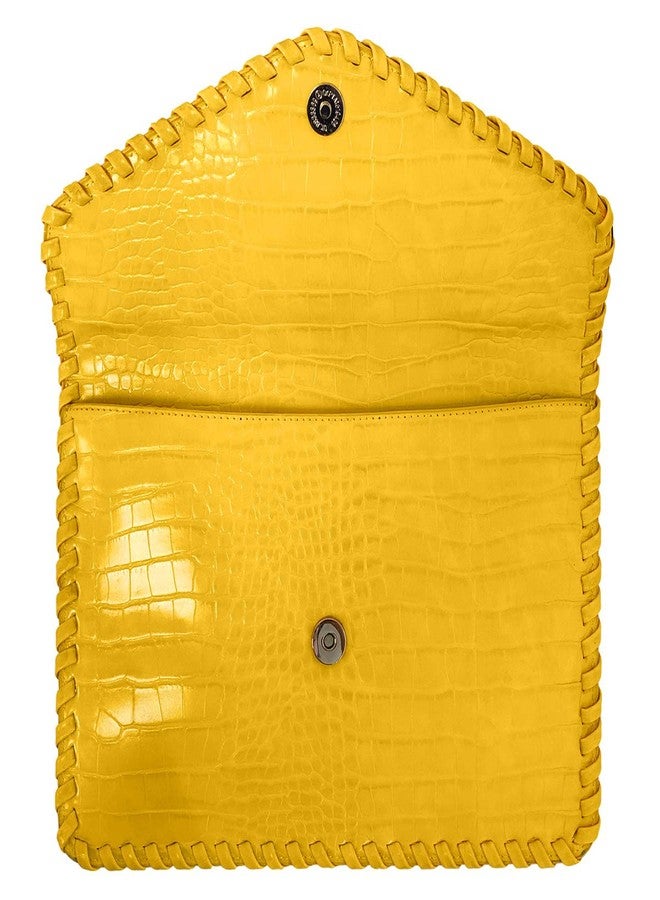 JNB Flat Crocodile Pattern Envelope clutch,Yellow - Image 4