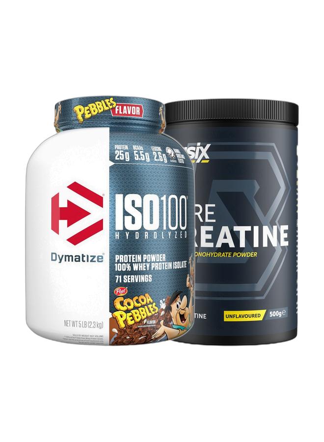 Dymatize Exclusive Bunde Offer - Iso100 Cocoa Pebbles 5Lb and Basix Pure Creatine Unflavored 500 Gm - Image 1