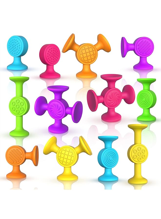 X spring Suction Cup Toys 16 Pcs Kids Suction Toys Silicone Suction Building Bathtub Toys Bath Toys Set Variety Assembled Block Toys Sucker Sensory Toys Educational Learning Toys For Kids - Image 1