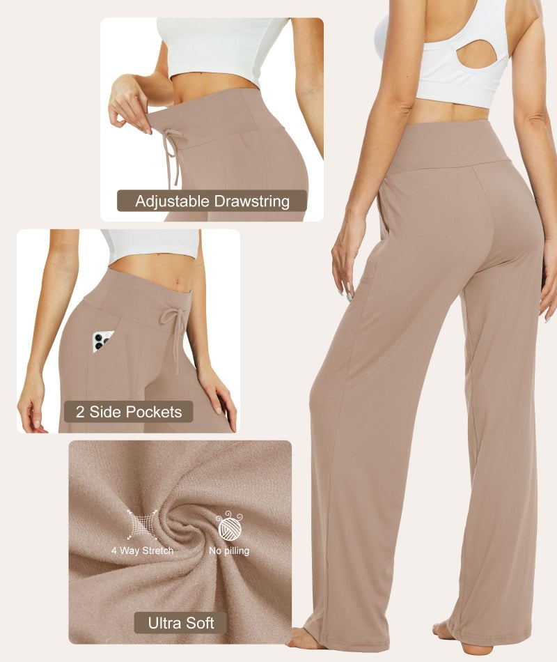 TNNZEET 3 Pack Women's Wide Leg Pants with Pockets - Casual Loose Yoga Trouser Pants Sweatpants Palazzo Lounge Pajama Pants - Image 3