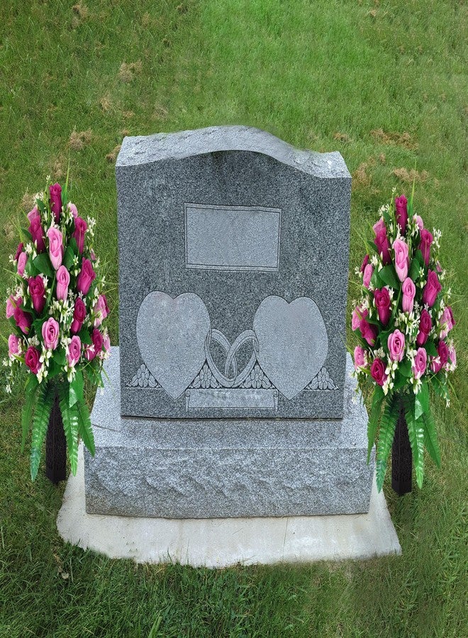 MOOMASS 2 Sets Artificial Cemetery Flowers, Purple and Pink Realistic Roses Bouquet, Outdoor Grave Decorations with Non-Bleed Colors, Accompanied by 2 Long Nail Vases (Purple+Pink) - Image 4