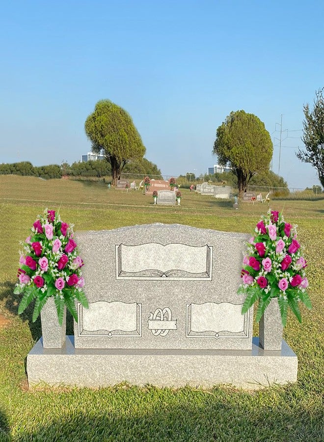 MOOMASS 2 Sets Artificial Cemetery Flowers, Purple and Pink Realistic Roses Bouquet, Outdoor Grave Decorations with Non-Bleed Colors, Accompanied by 2 Long Nail Vases (Purple+Pink) - Image 5