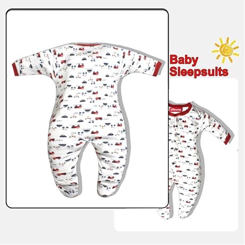 VParents Aqua Full Length Printed Baby Footies Sleepsuit Romper Pack of 3 - New Born (New Born, Red) - Image 4