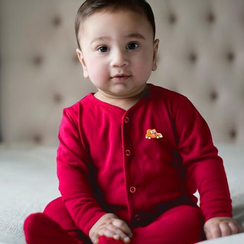 VParents Aqua Full Length Printed Baby Footies Sleepsuit Romper Pack of 3 - New Born (New Born, Red) - Image 5