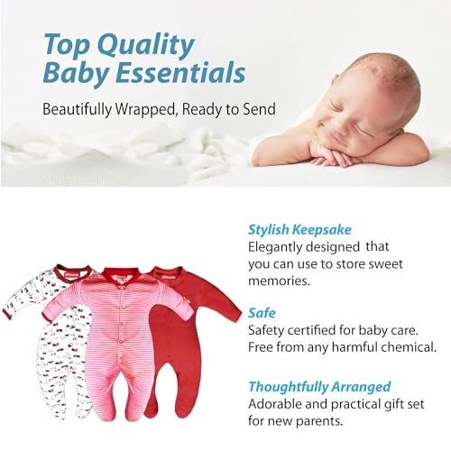 VParents Aqua Full Length Printed Baby Footies Sleepsuit Romper Pack of 3 - New Born (New Born, Red) - Image 2