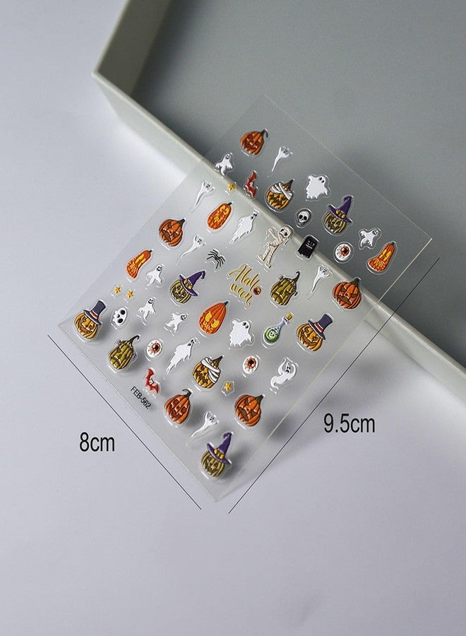 Charmark Halloween Nail Art Stickers Decals 5D Gel Nail Colorful Ghosts Pumpkin Designs Nail Art Accessories Self Adhesive Nail Art Supplies Gel Nail Stickers for Women - Image 4