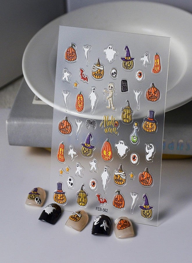 Charmark Halloween Nail Art Stickers Decals 5D Gel Nail Colorful Ghosts Pumpkin Designs Nail Art Accessories Self Adhesive Nail Art Supplies Gel Nail Stickers for Women - Image 3