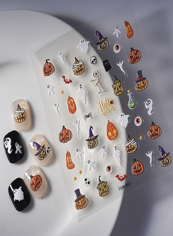 Charmark Halloween Nail Art Stickers Decals 5D Gel Nail Colorful Ghosts Pumpkin Designs Nail Art Accessories Self Adhesive Nail Art Supplies Gel Nail Stickers for Women - Image 1
