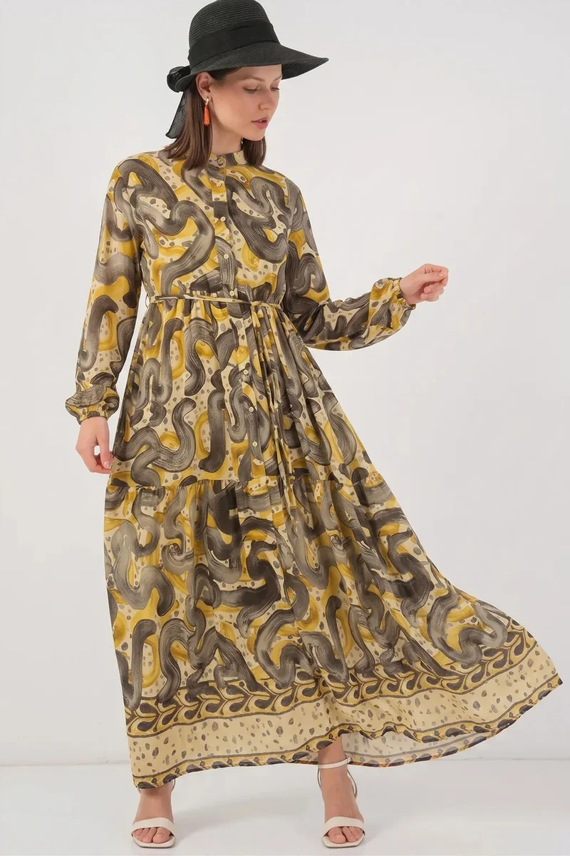 بيغ دارت BDART Buttoned Crew Neck Maxi Dress with Waistband