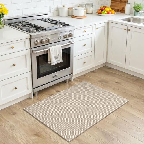 KOZYFLY Indoor Door Mat 2x3 ft Small Area Rugs Washable Front Door Mat Non Slip Rubber Backed Entryway Rug Cotton Entrance Doormat for Front Porch Bathroom Kitchen Bedroom IvoryCamelBrown - Image 3