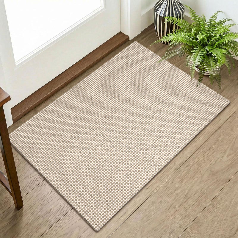 KOZYFLY Indoor Door Mat 2x3 ft Small Area Rugs Washable Front Door Mat Non Slip Rubber Backed Entryway Rug Cotton Entrance Doormat for Front Porch Bathroom Kitchen Bedroom IvoryCamelBrown - Image 2