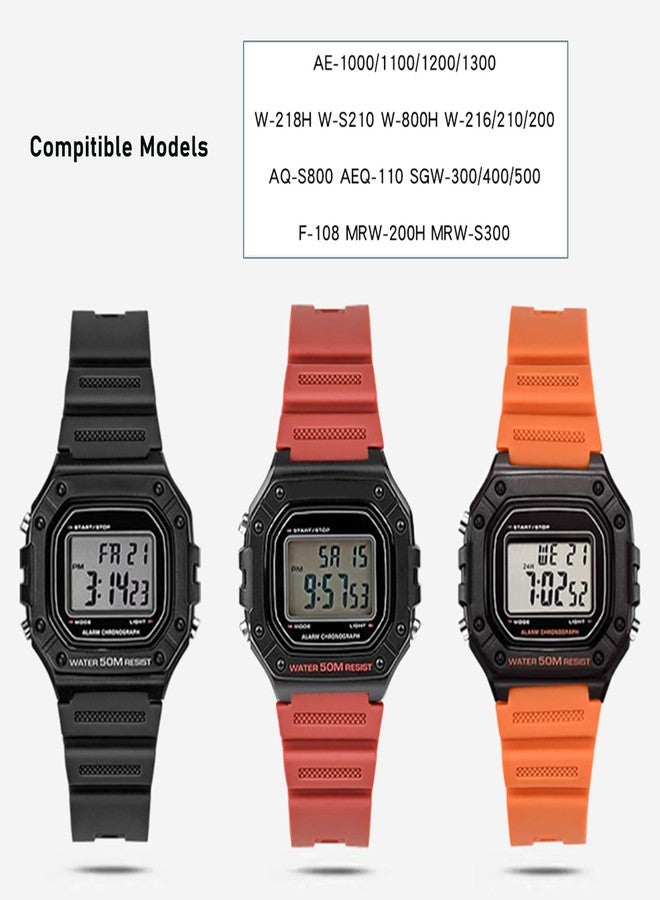 Lijinlan Natural Resin Replacement Watch Band Compatible with Casio W218H W-219H AE1200WH AE-1300WH W800H SGW-300H F-108WH Waterproof Rubber strap (Black) - Image 3