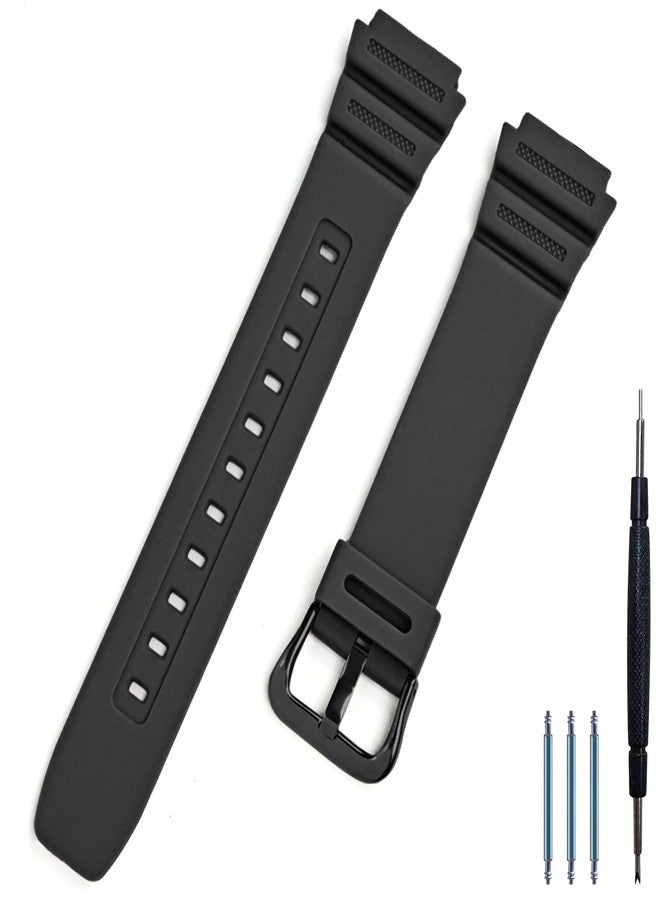 Lijinlan Natural Resin Replacement Watch Band Compatible with Casio W218H W-219H AE1200WH AE-1300WH W800H SGW-300H F-108WH Waterproof Rubber strap (Black) - Image 1