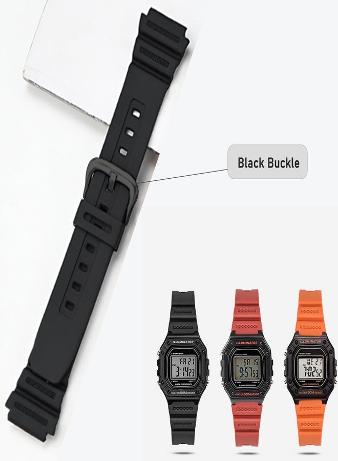 Lijinlan Natural Resin Replacement Watch Band Compatible with Casio W218H W-219H AE1200WH AE-1300WH W800H SGW-300H F-108WH Waterproof Rubber strap (Black) - Image 4